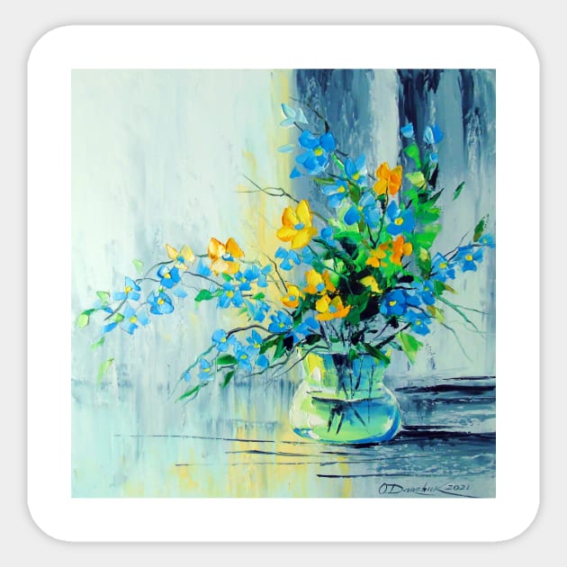 A bouquet of blue and yellow flowers Sticker by OLHADARCHUKART